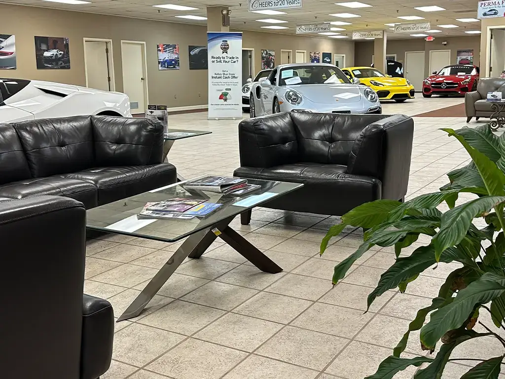 One of the lounges at CC Auto Club + Storage